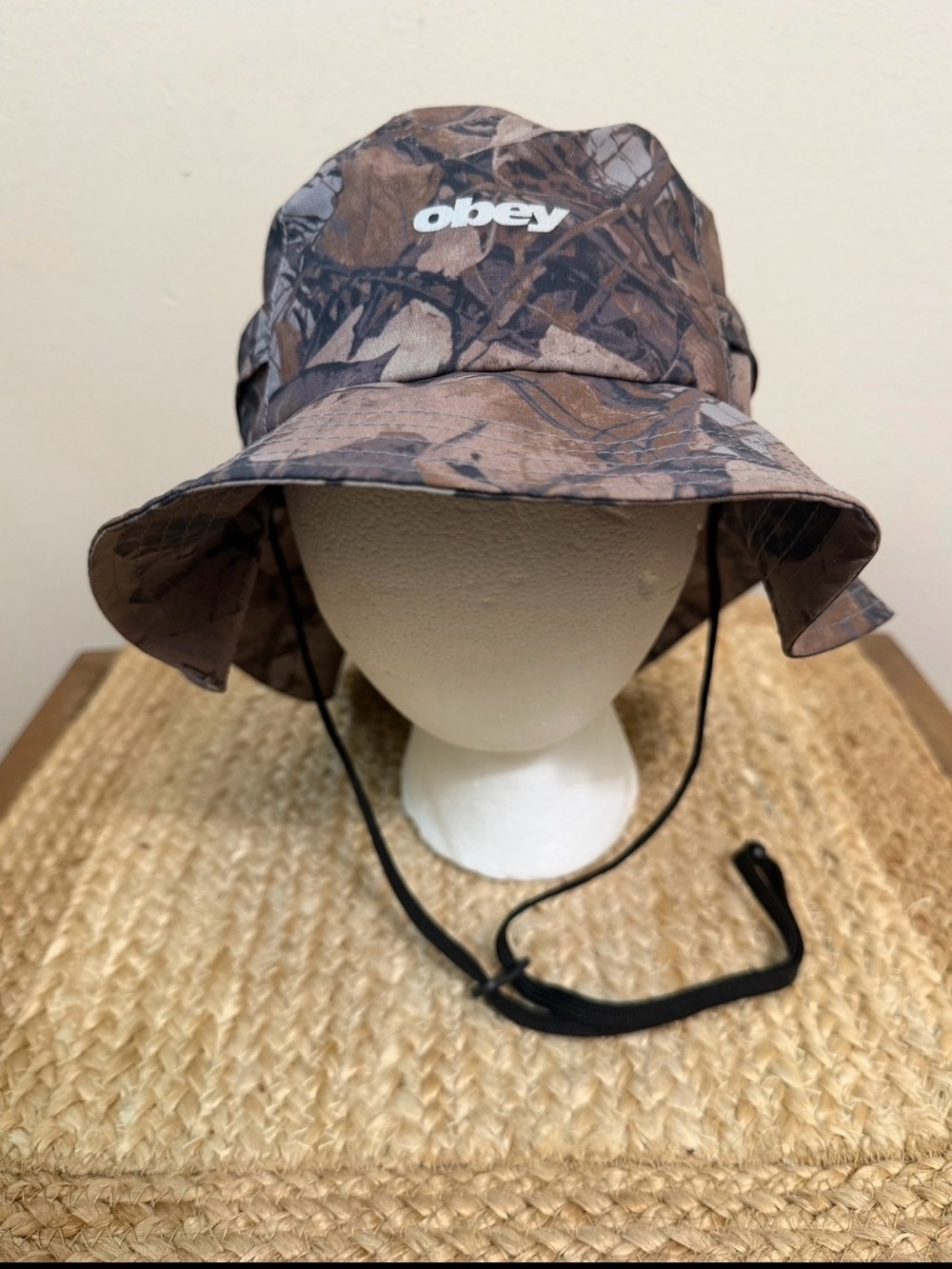 Obey Sobo Trail Camo Bucket Hat with Black Chin Strap NWT
